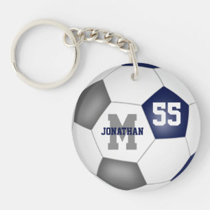 Blue Grey Speler Naam Nummer Soccer Bag label Sleutelhanger
