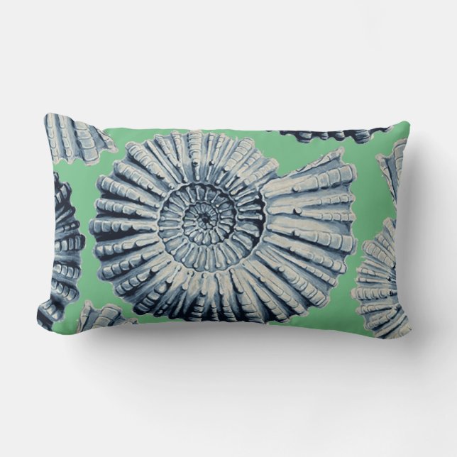 Blue Grey Spiral Seashells Zee Green Kussen (Voorkant)