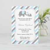 Blue & Grey Stripe Olifant Baby shower Kaart (Staand voorkant)