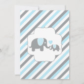 Blue & Grey Stripe Olifant Baby shower Kaart (Achterkant)