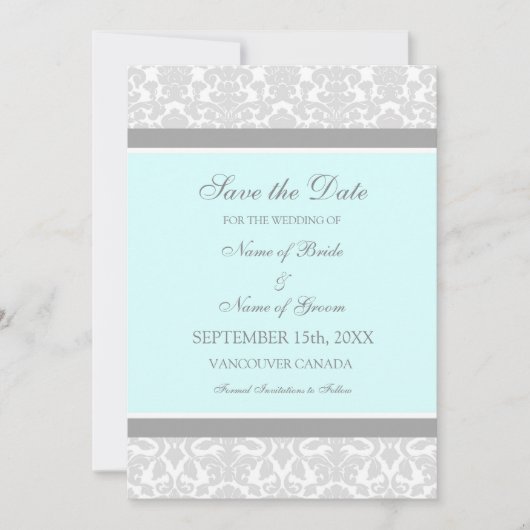 Blue Grey Wedding Save the Date Card (Voorkant)