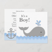 Blue Grey Whale Baby shower Kaart (Voorkant / Achterkant)