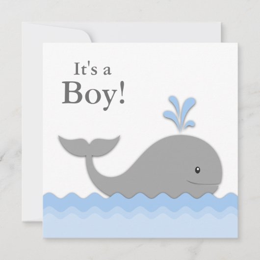Blue Grey Whale Baby shower Kaart (Voorkant)