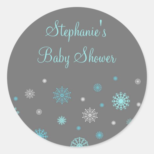 Blue Grey Winter Baby shower Favor Stickers (Voorkant)