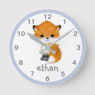 Blue Grey Woodland Animal Fox Nursery Horloge mura