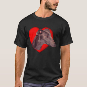 Blue Greyhound Face Red Heart Dog T-shirt
