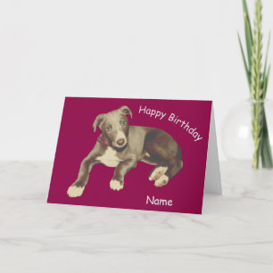 Blue Greyhound Puppy Personalized Birthday Kaart