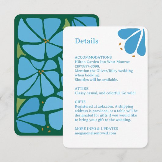 Blue Groovy Flower Pattern Wedding Enclosure Kaart (Voorkant / Achterkant)