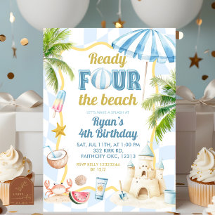 Blue Groovy Ready VIER het strand 4e verjaardag Kaart