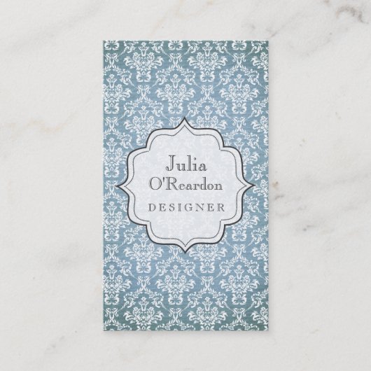 Blue Grunge Antiek Damask Designer Visitekaartje (Voorkant)