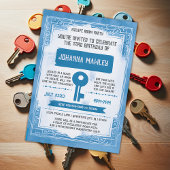 Blue Grunge Escape Room Key Verjaardagsfeest Kaart