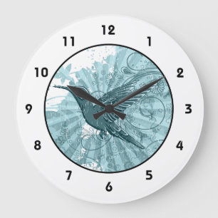 Blue Grunge Hummingbird Grote Klok