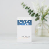 Blue Grunge Ondernemer Monogram BusinessCard Visitekaartje (Staand voorkant)