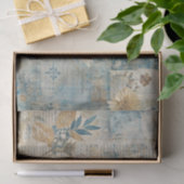 Blue Grungy Distressed Floral Ephemera Collage Tissuepapier (Geschenk)