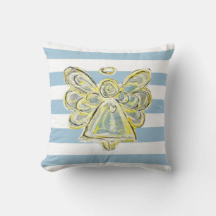 Blue Guardian Angel Art Coussin rayé