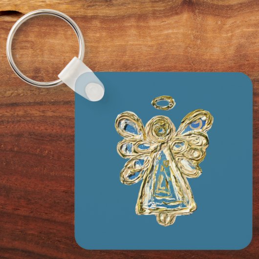 Blue Guardian Angel Art Custom Sleutelhanger (Voorkant)