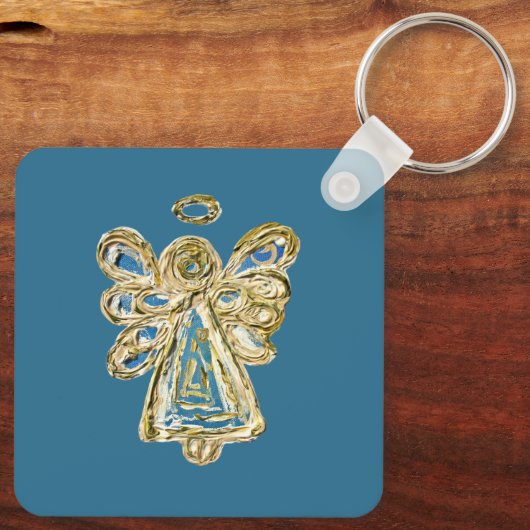 Blue Guardian Angel Art Custom Sleutelhanger (Achterkant)