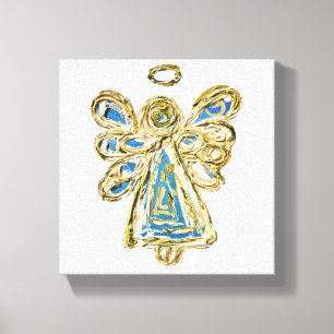 Blue Guardian Angel Art Wrapped Canvas Painting Afdruk