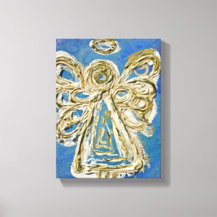 Blue Guardian Angel Art Wrapped Canvas Painting Afdruk