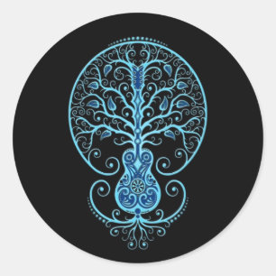 Blue Guitar Tree of Life on Black Ronde Sticker