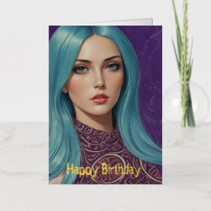 Blue Hair AI folie verjaardag Wenskaart