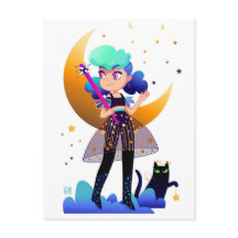 Blue Hair Girl met zwarte kat