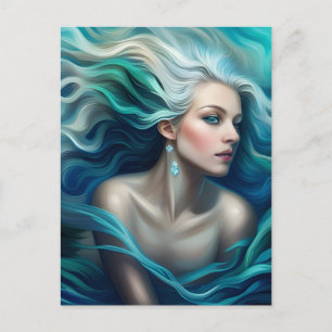 Blue Hair Mermaid Briefkaart