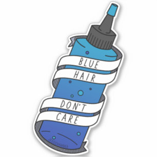 Blue Hair Zorg niet voor Cartoon Dye Fles Sticker