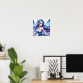 Blue-Haired Tropical Fairy with Emerald Eyes Poster (Thuiskantoor)
