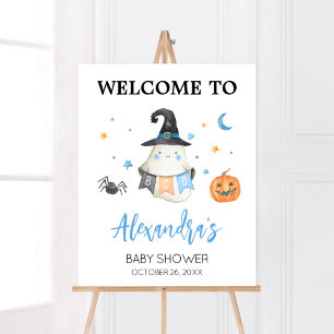 Blue Halloween Ghost Little Boo Welkom Poster