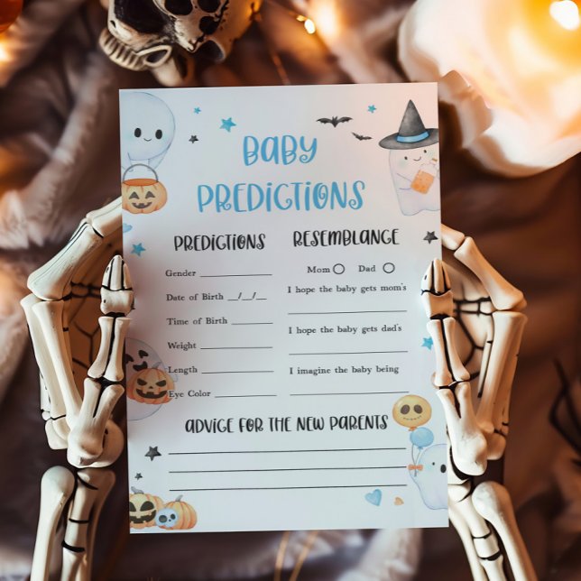 Blue Halloween Little Boo Predictions Baby-spel (Baby is Brewing Baby Shower Advice and Wishes Game)