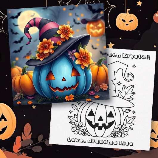 Blue Halloween Pumpkin & Color Me Kaart