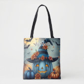 Blue Halloween Pumpkin Personalized Draagtas (Voorkant)