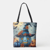 Blue Halloween Pumpkin Personalized Draagtas (Achterkant)