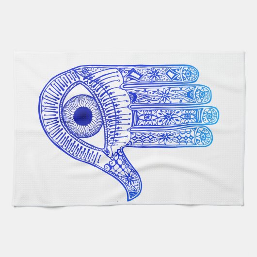 Blue Hamsa Hand / Evil Eye Defence / Hand of Mary Theedoek (Horizontaal)
