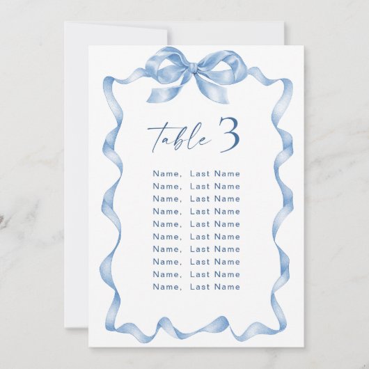 Blue Hand Drawn Bow Wedding Seating Chart Kaart (Voorkant)