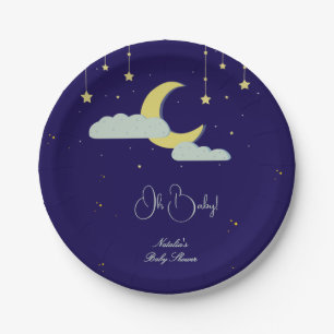 Blue Hand Drawn Celestial Star Moon Baby shower Papieren Bordje