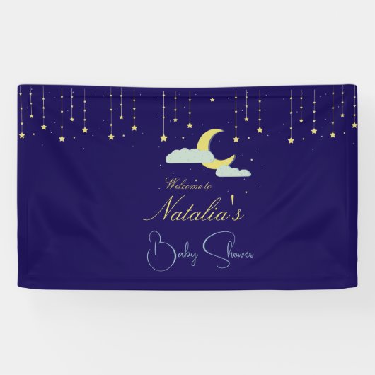 Blue Hand Drawn Celestial Star Moon Baby shower Spandoek (Horizontaal)