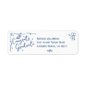 Blue Hand Drawn Doodle Graduation White Address Etiket (Voorkant)