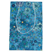 Blue Hand Drawn Floral Waterverf Pattern Medium Cadeauzakje (Achterkant)