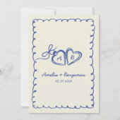 Blue hand drawn heart Whimsical Wedding  Invitati Kaart (Achterkant)