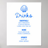 Blue Hand Drawn Seashell Coastal Bar Menu Poster (Voorkant)