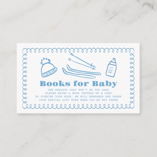 Blue Hand-Drawn Ski Baby Book Aanvraag Informatiekaartje (Voorkant)