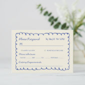 Blue hand drawn Whimsical Wedding RSVP Kaartje (Staand voorkant)