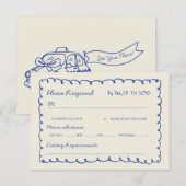 Blue hand drawn Whimsical Wedding RSVP Kaartje (Voorkant / Achterkant)