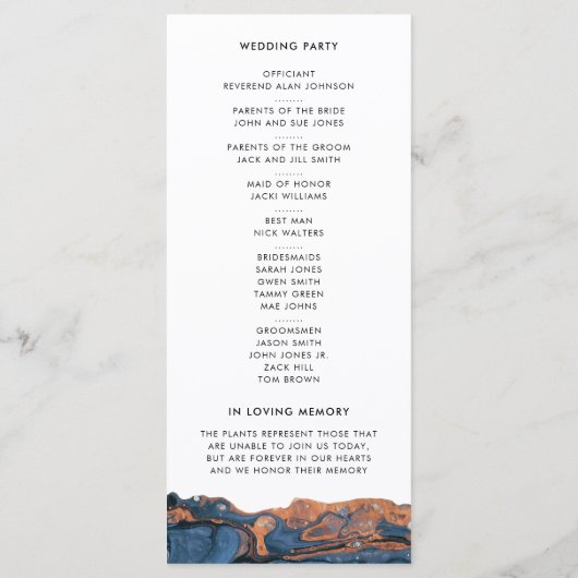 Blue Hand Painted Marble Wedding Ceremony Programm Programma (Achterkant)