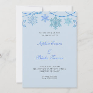 Blue Hanging Lights en Snowflakes Blue Wedding Kaart