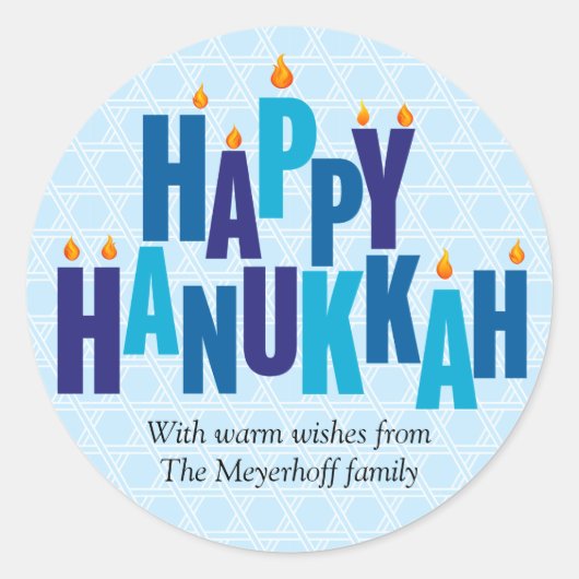 Blue Hanukkah Candle Lights Ronde Sticker (Voorkant)
