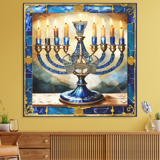 Blue Hanukkah Menorah Canvas Afdruk (Insitu (Woonkamer))