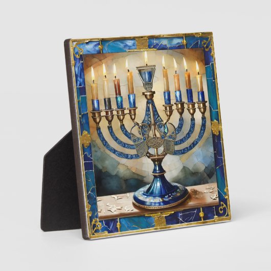 Blue Hanukkah Menorah Fotoplaat (Voorkant)